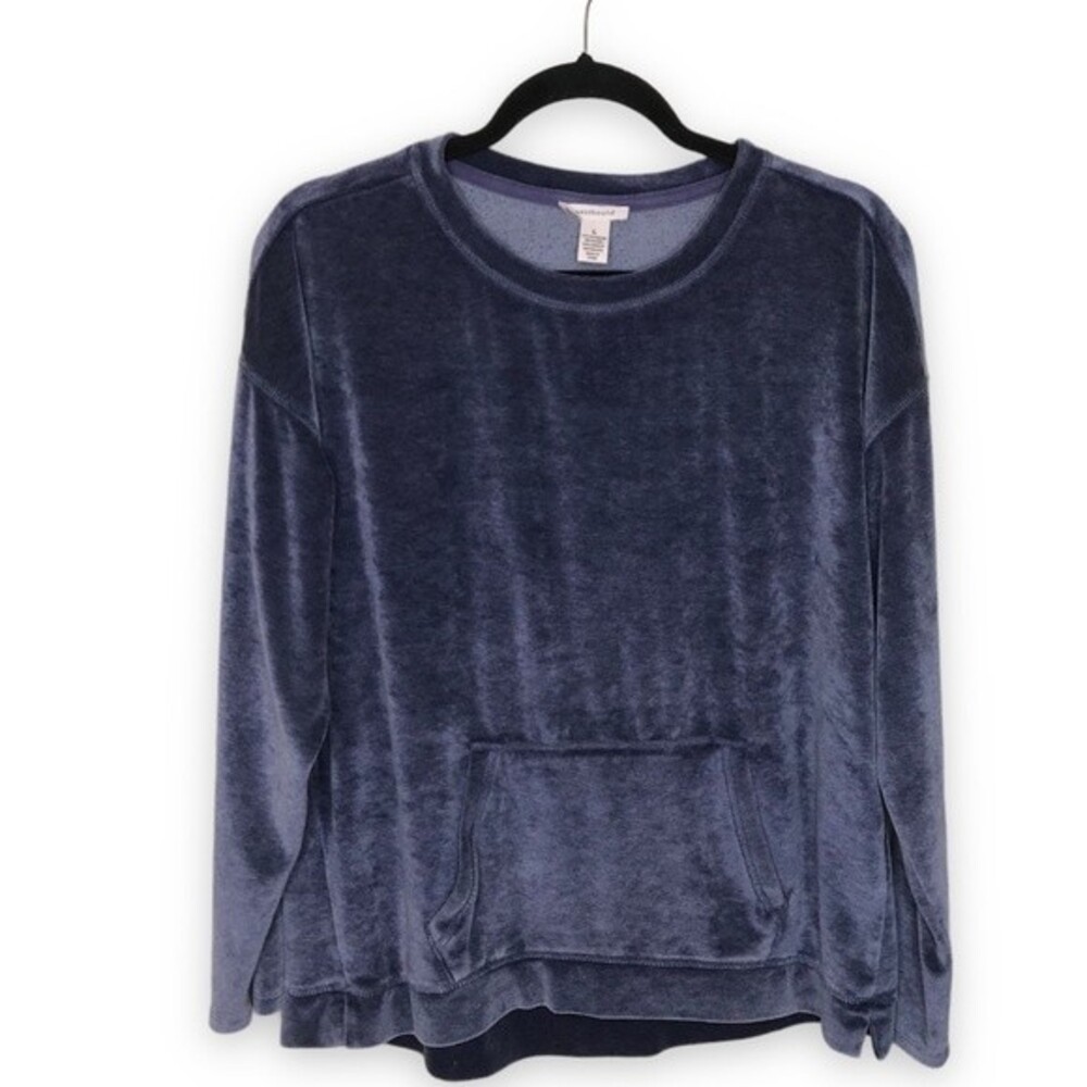 Westbound Velour Kangaroo Pocket Side Slit Bottom Dusty Blue Gray Women's Large